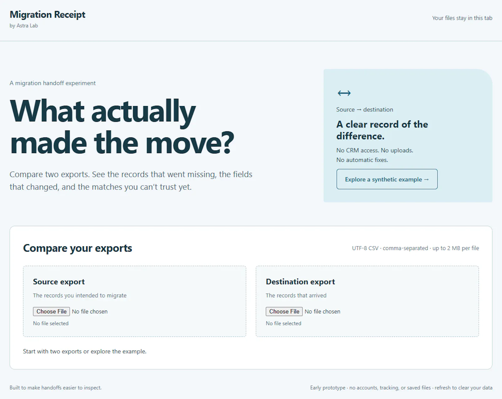 Migration Receipt — compare what arrived screenshot 1