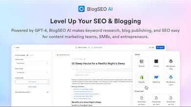 Un&rsquo;immagine che mostra il logo di BlogSEO AI con il testo &ldquo;Scopri il potere dell&rsquo;ottimizzazione avanzata per i motori di ricerca con l&rsquo;ultima versione di BlogSEO AI&rdquo;.