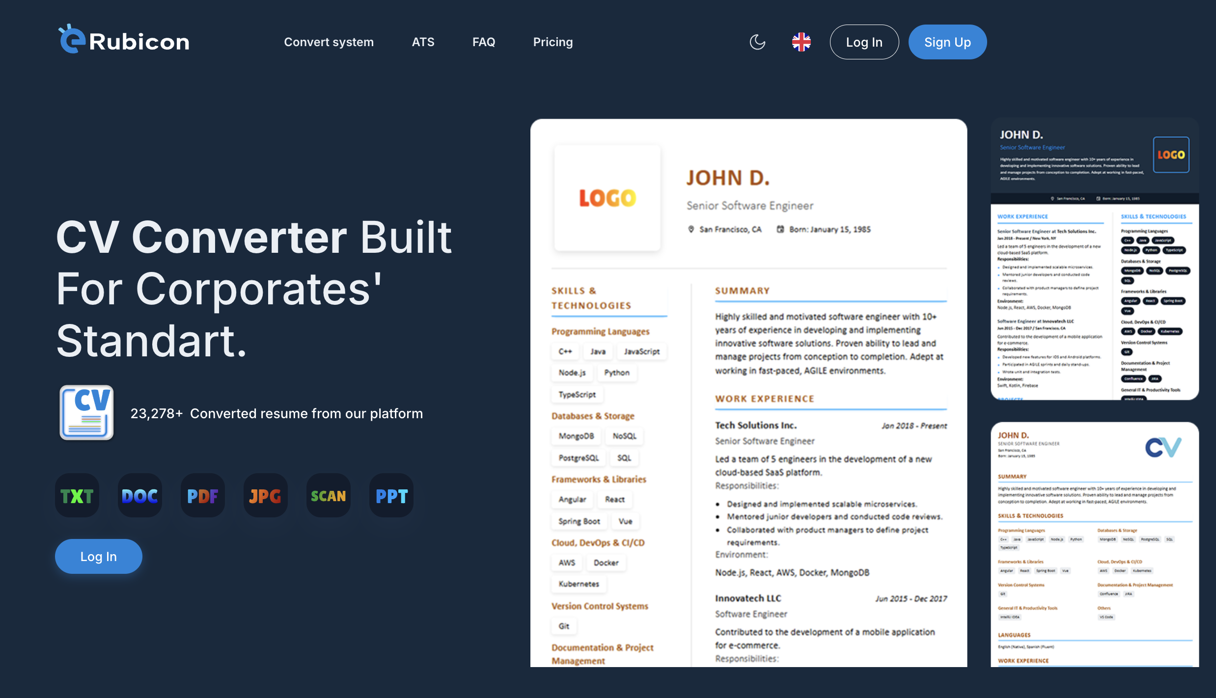 eRubicon — AI CV Converter & ATS - Screenshot 3 showing product features and functionality