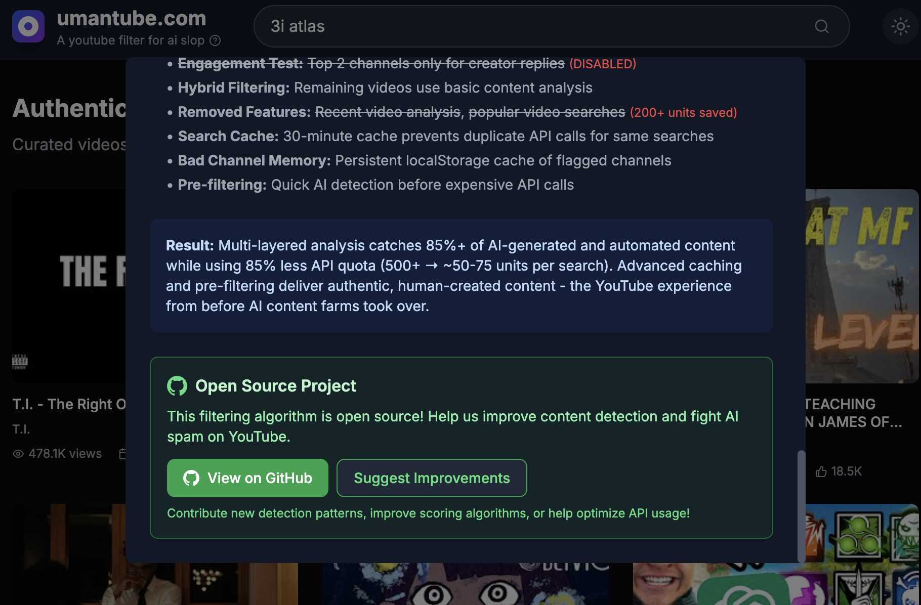 filter out youtube ai slop - Screenshot 2 showing product features and functionality