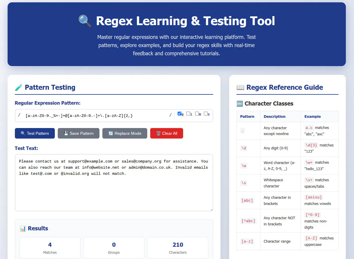 FreeWWW Regex Learning & Testing Tool gallery image