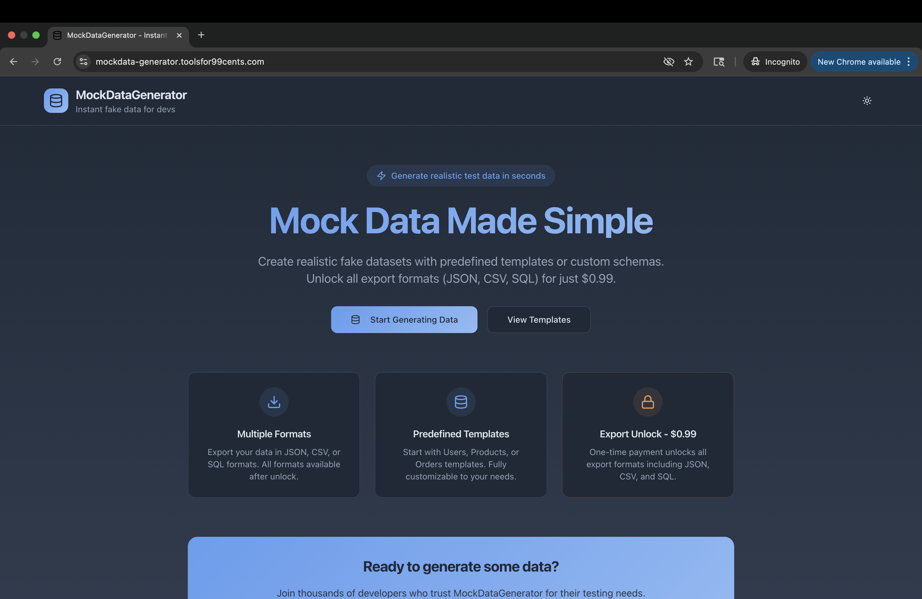 Média Mockdatagenerator - Mockdata en 10 secondes.99 ¢ / Export.Insert JSON / CSV / SQL 1