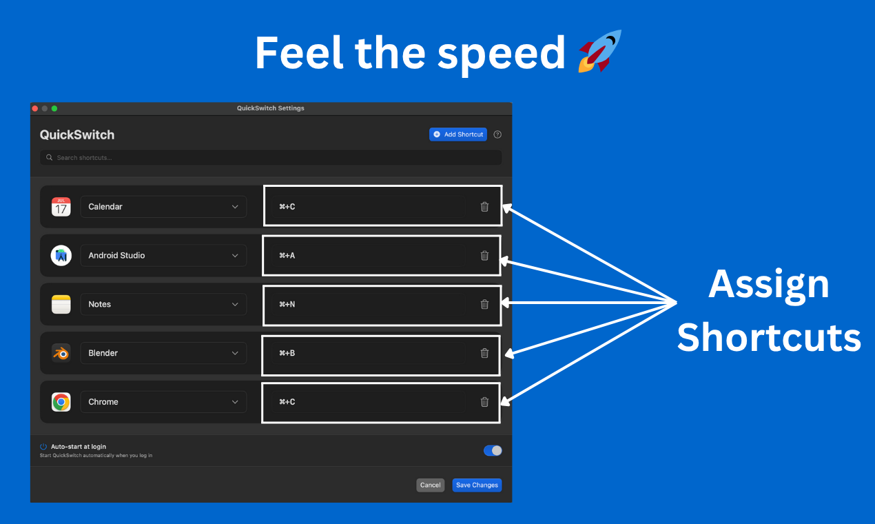 QuickSwitch - Main screenshot showing features and interface