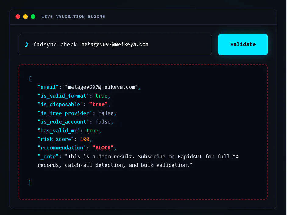 MailCheck Email Validation FadSync API gallery image