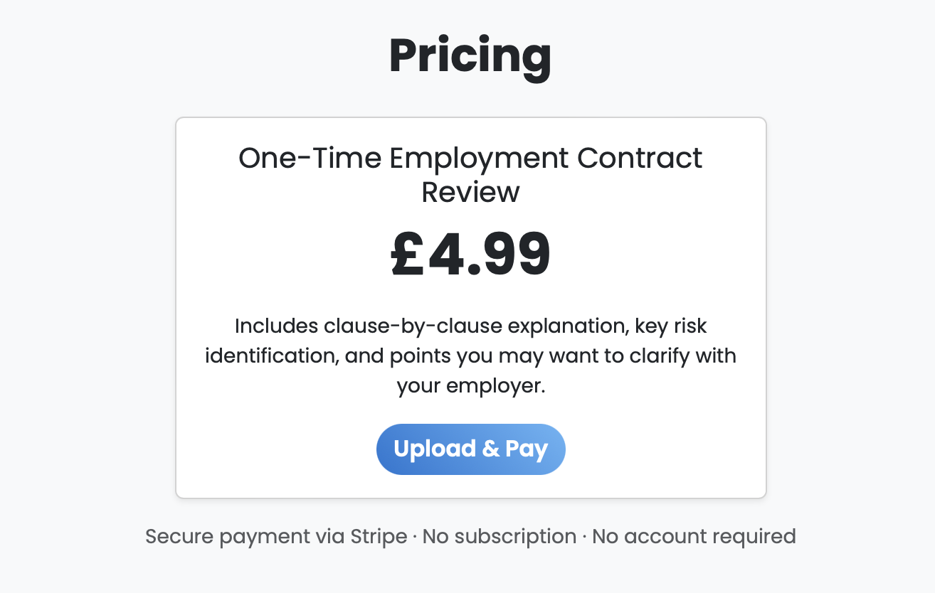 UK Employment Contract Review - Screenshot 5 showing product features and functionality