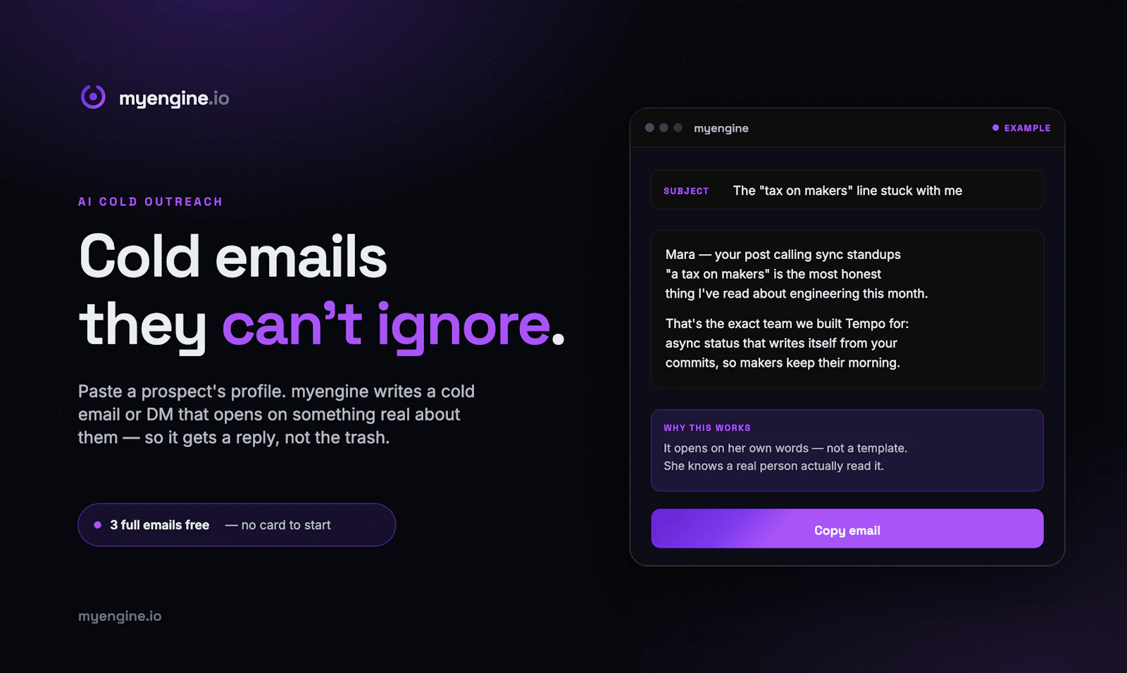 myengine.io — cold emails that get read screenshot 1