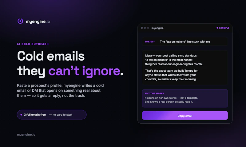 myengine.io — cold emails that get read screenshot 1