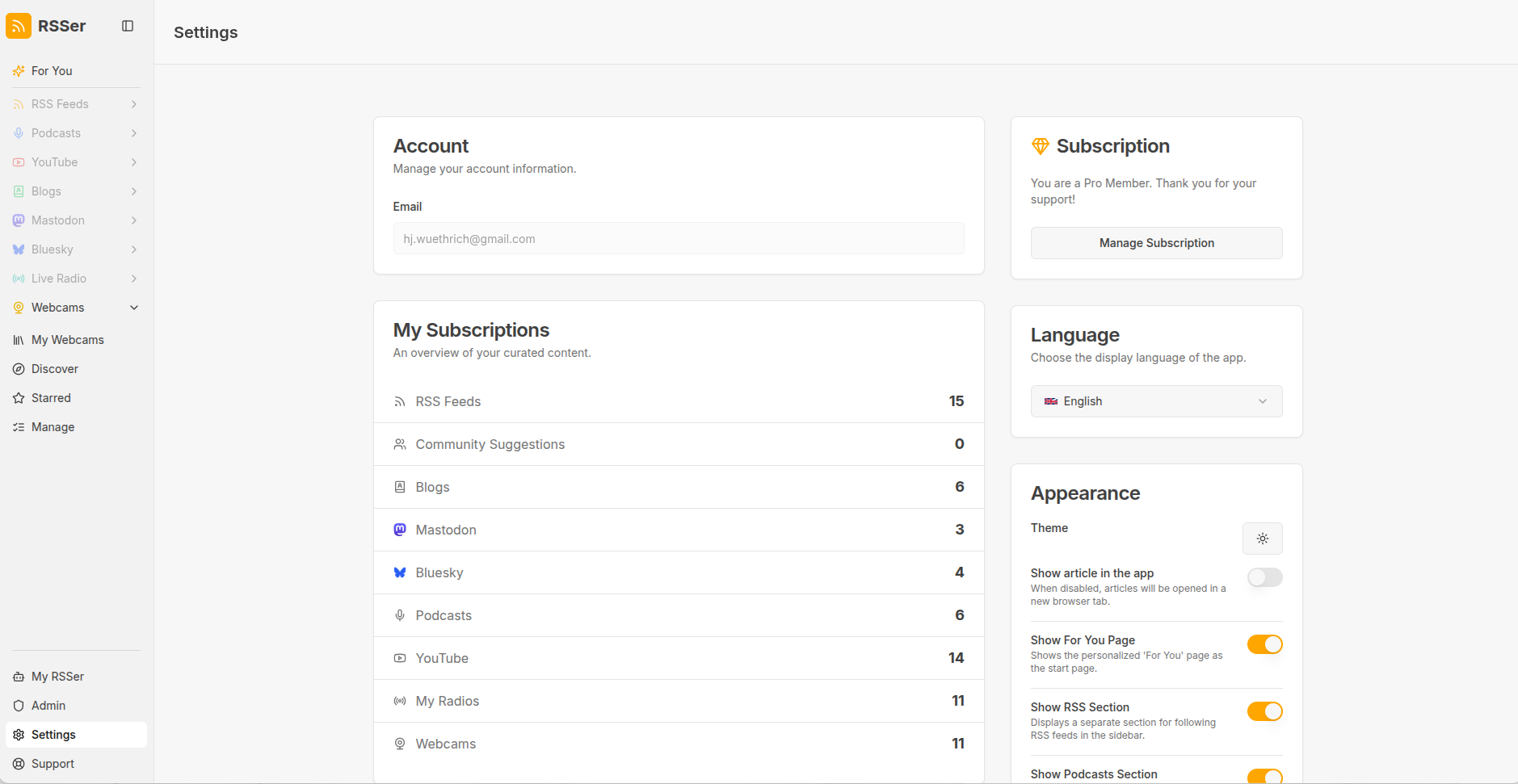 RSSer - Main product screenshot demonstrating key features and user interface