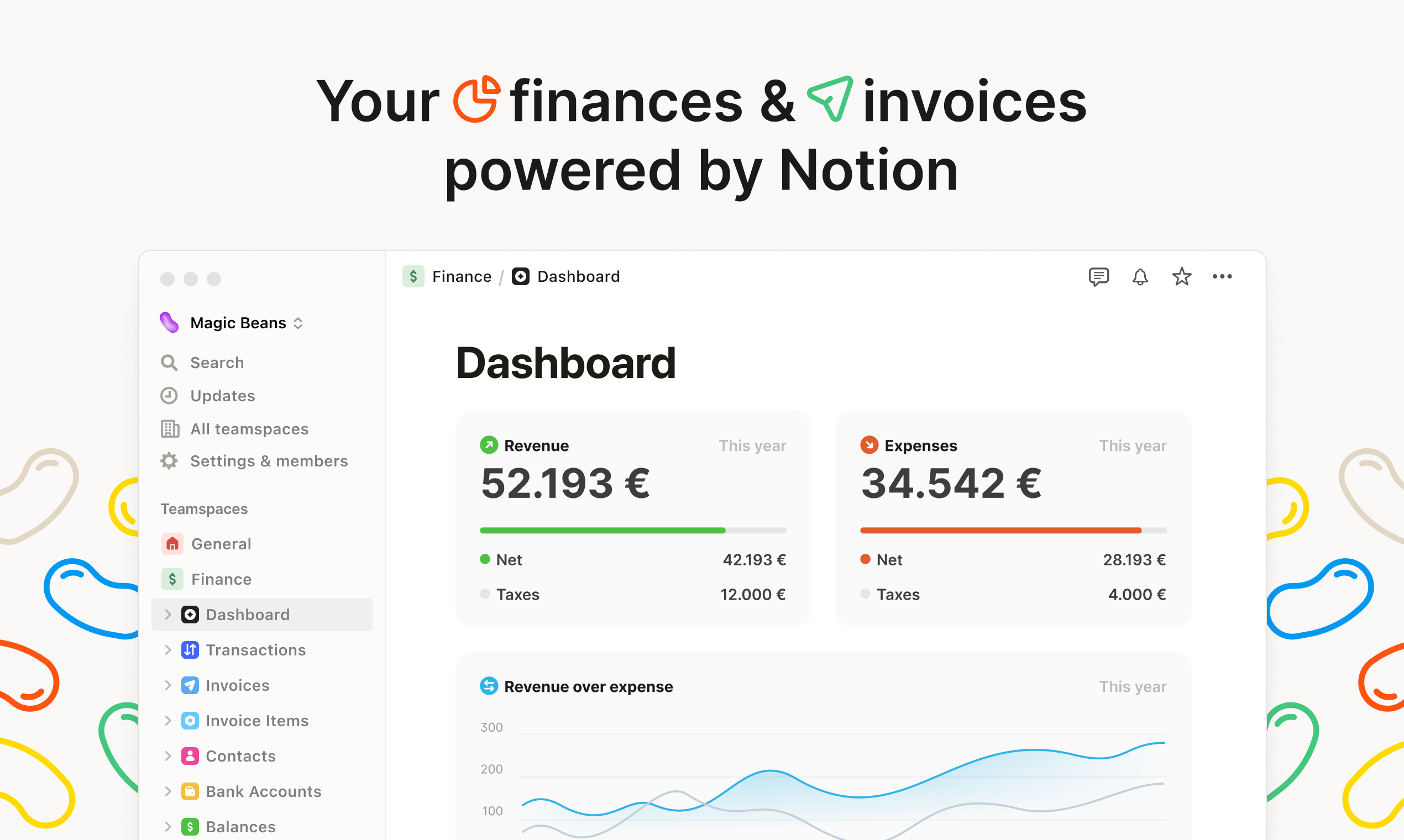 startuptile Magic Beans-Your Finances & Invoices powered by Notion