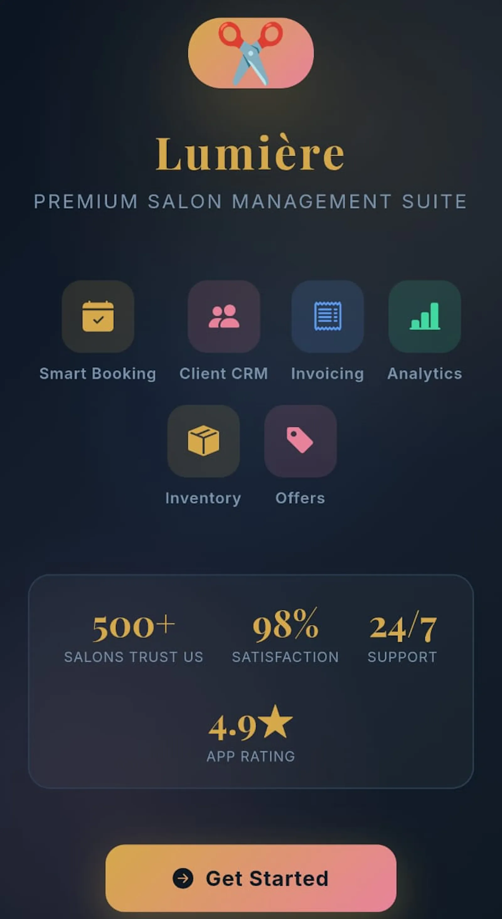 Lumier saloon management app screenshot 1
