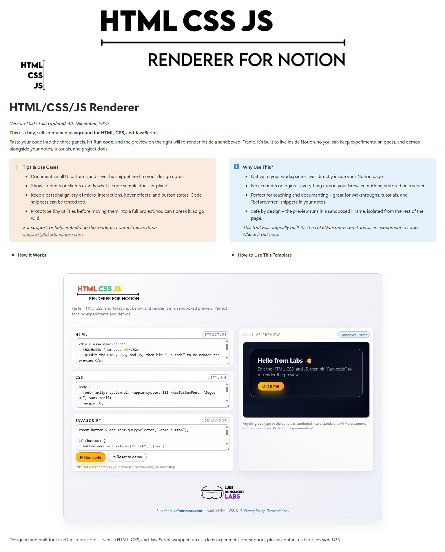 HTML/CSS/JS Renderer - Notion Template gallery image