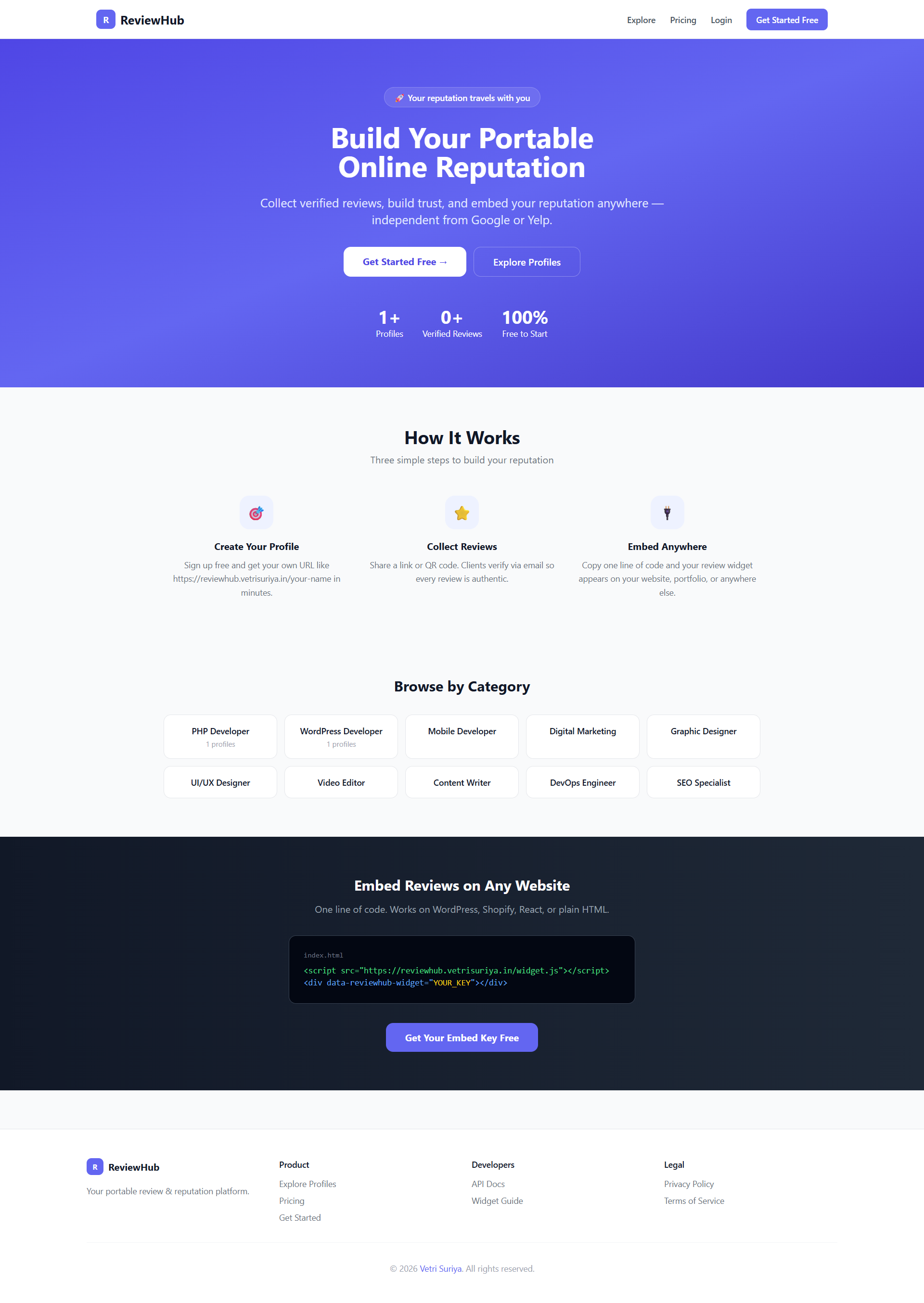 ReviewHub — Portable Reputation Platform