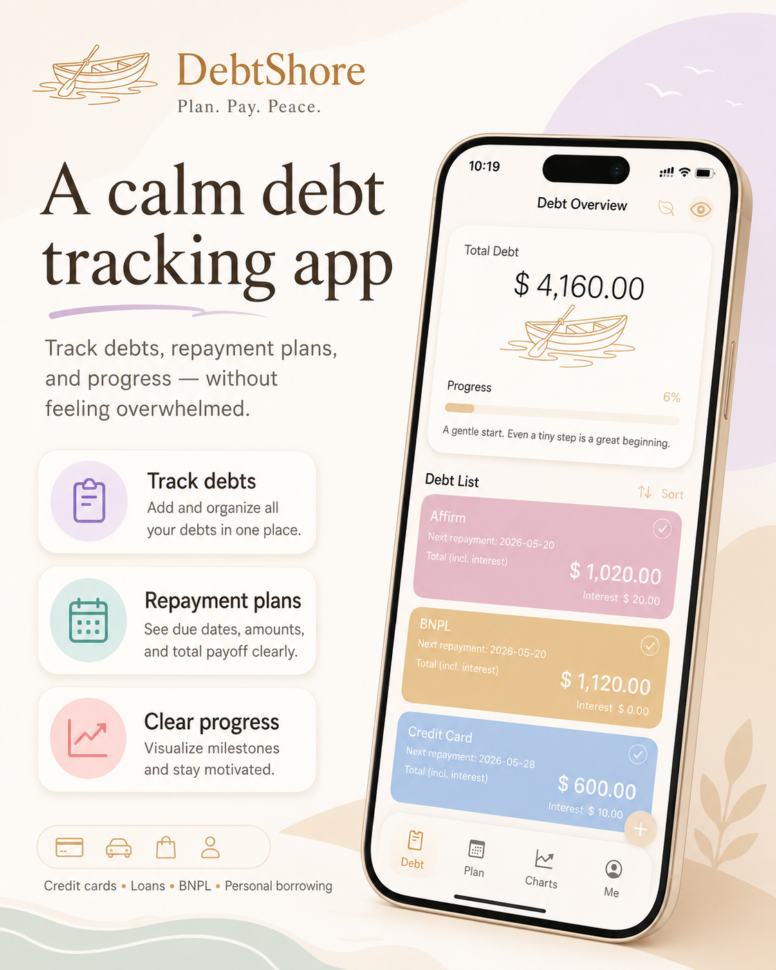 Meet Debtshore—a calm debt tracking app gallery image