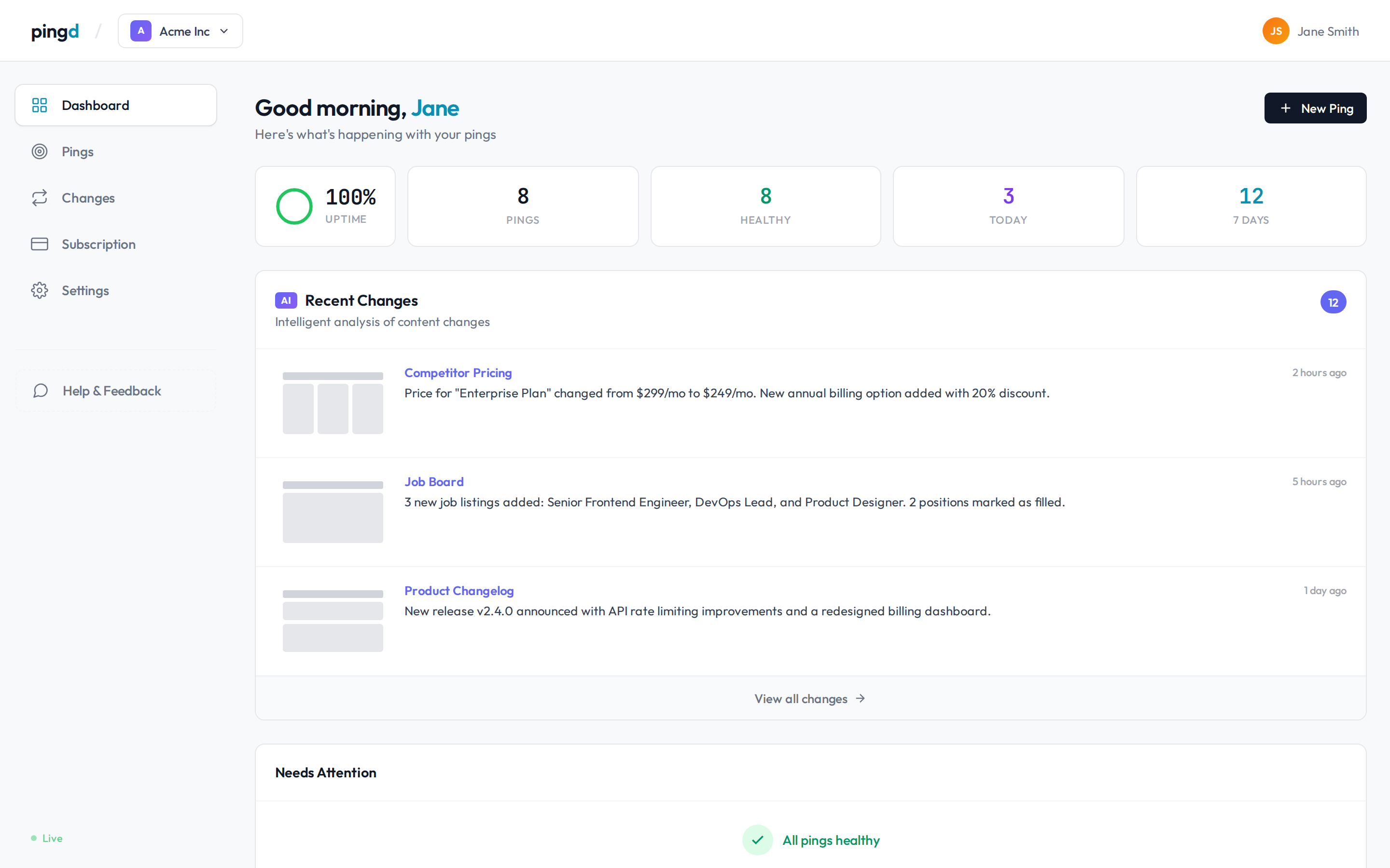 pingd - Screenshot 2 showing product features and functionality