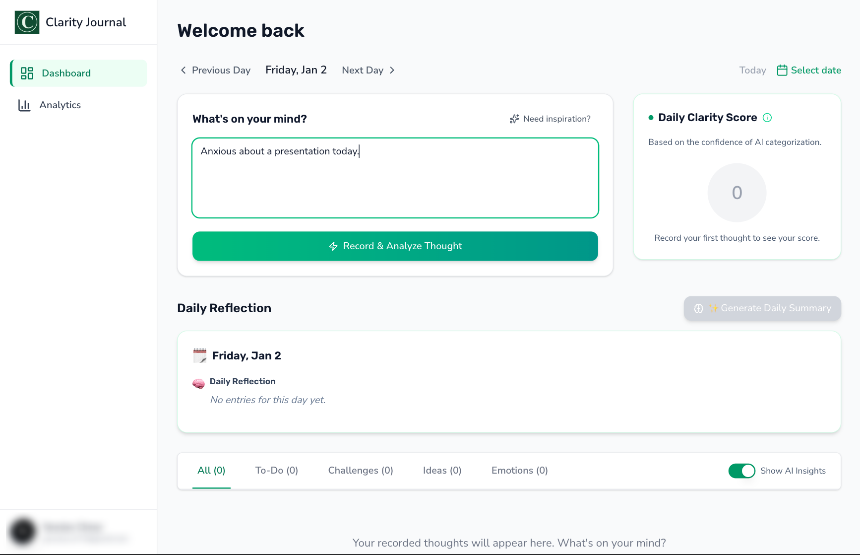 Clarity Journal - Main product screenshot demonstrating key features and user interface