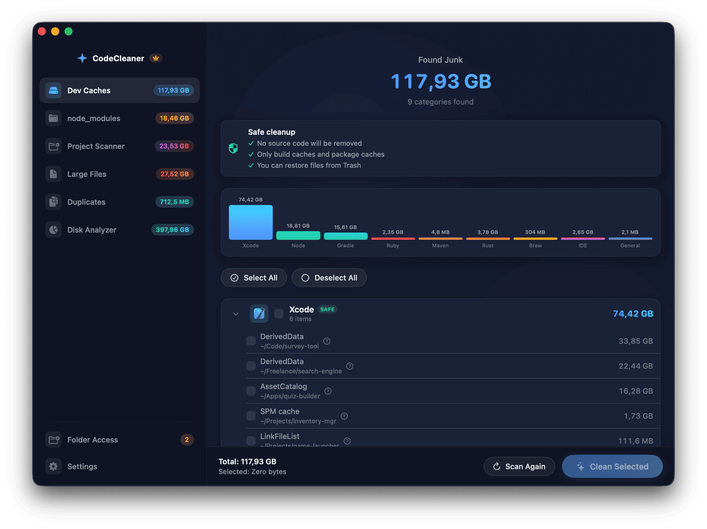 CodeCleaner – Cleanup for Developer Macs screenshot 1