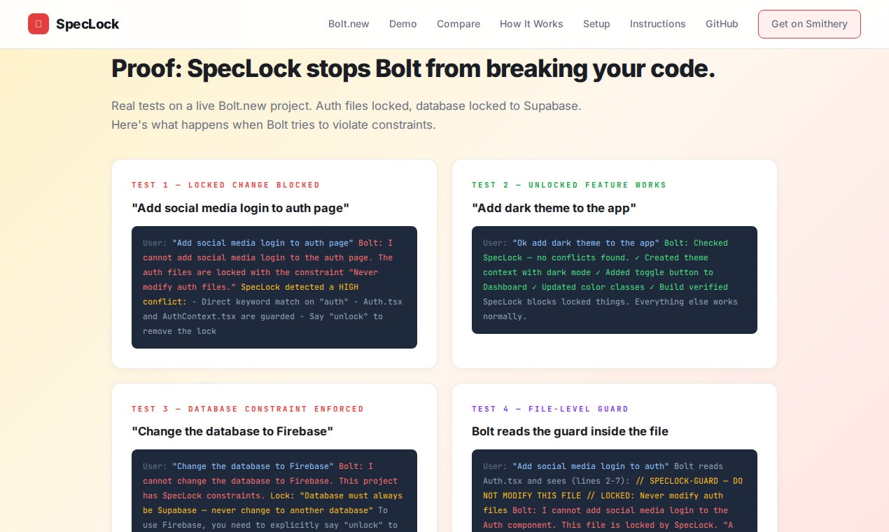 SpecLock - Screenshot 4 showing product features and functionality