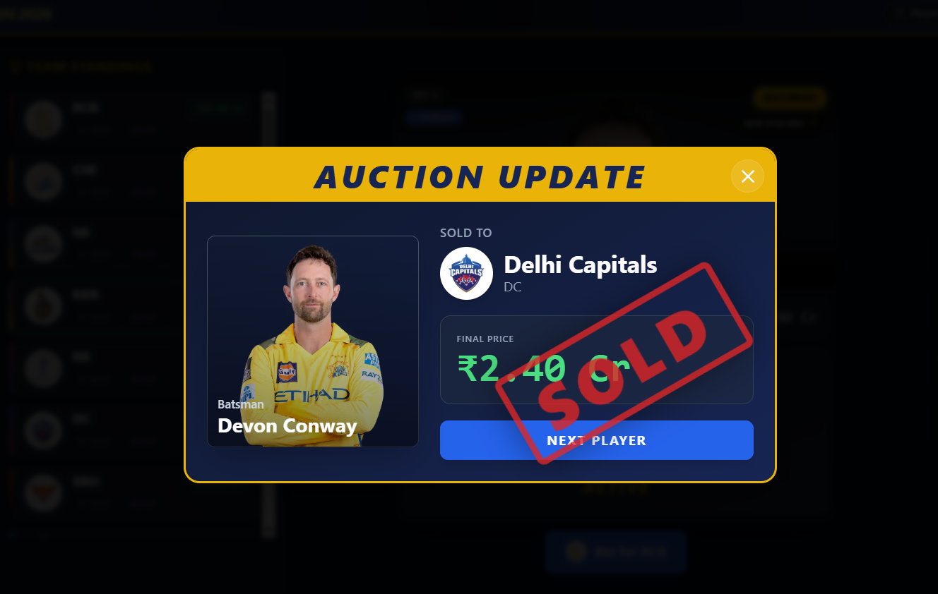 IPL Auction Simulator 2025 - Screenshot 2 showing product features and functionality