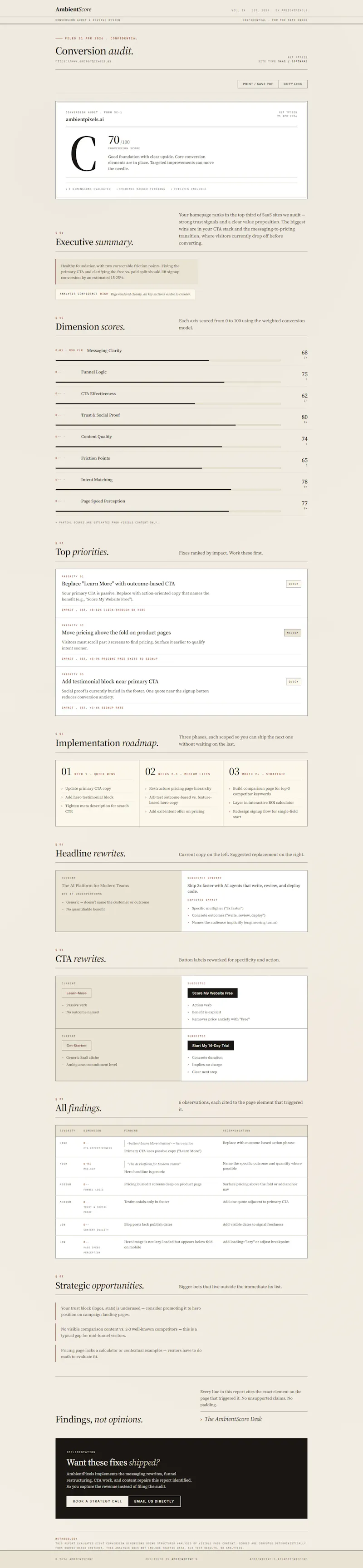 AmbientScore . Conversion Audit Report screenshot 4