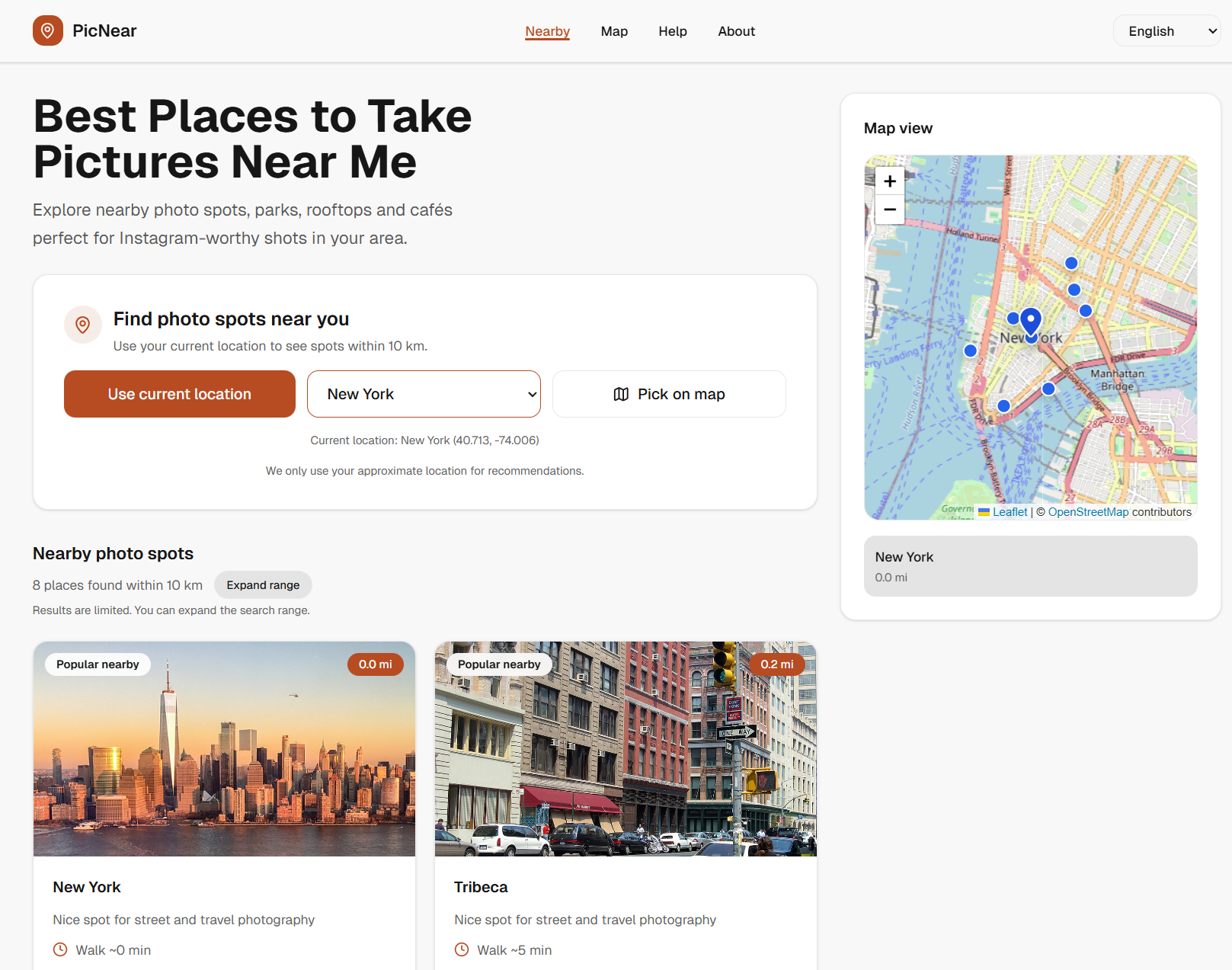PicNear - Main screenshot showing features and interface