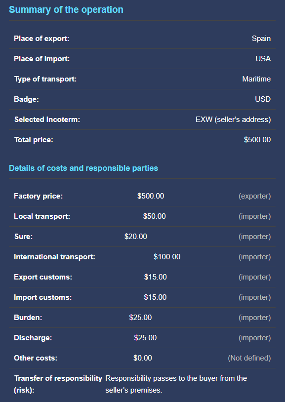 Incoterms Calculator - Main product screenshot demonstrating key features and user interface
