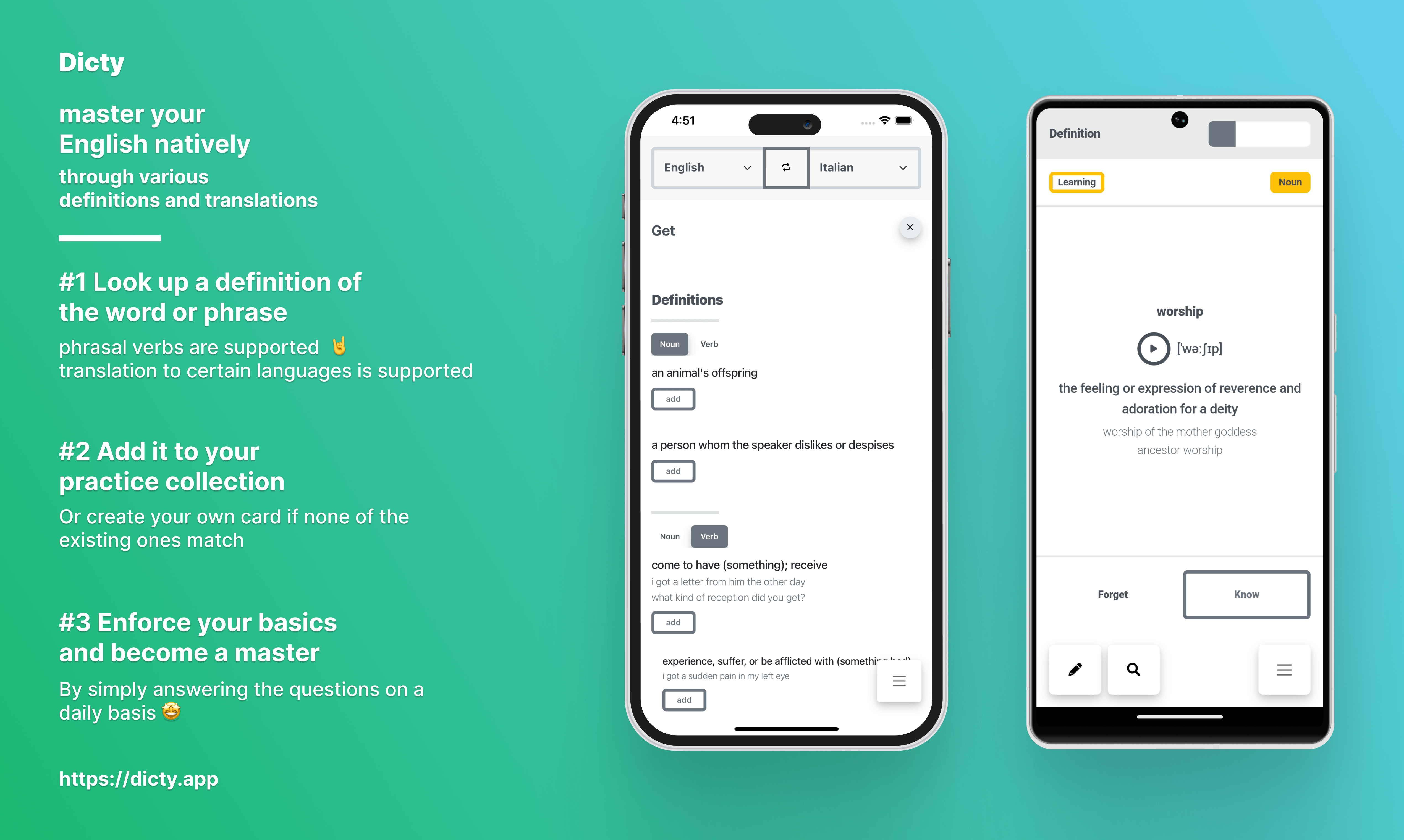 Dicty - L'app di apprendimento delle lingue - Padroneggiare costantemente la tua lingua media 1