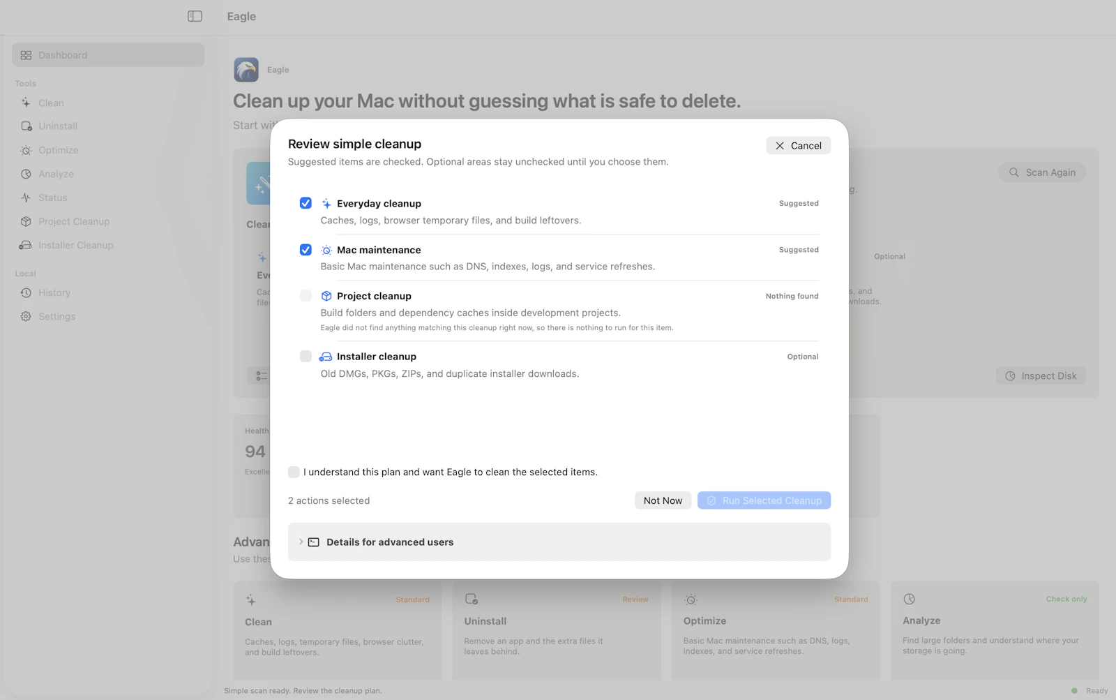 Eagle · Clean up your Mac safely screenshot 3