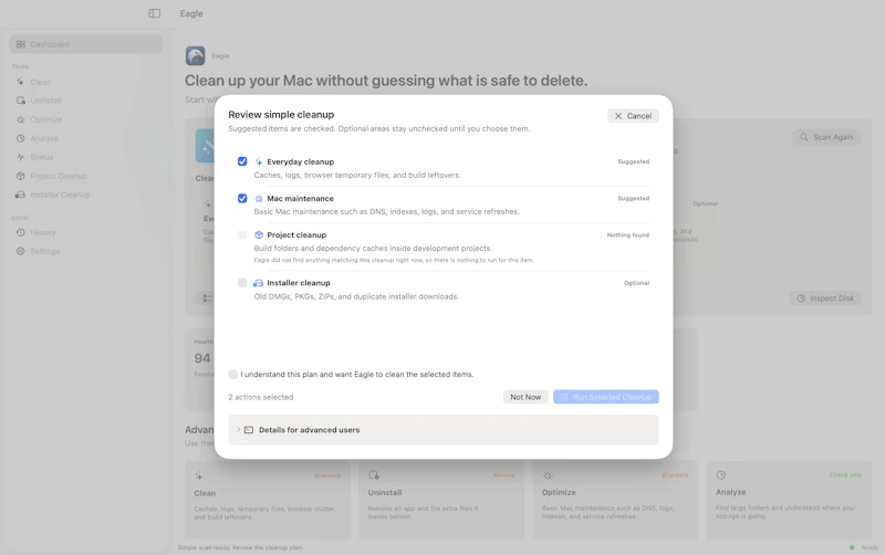 Eagle · Clean up your Mac safely screenshot 3