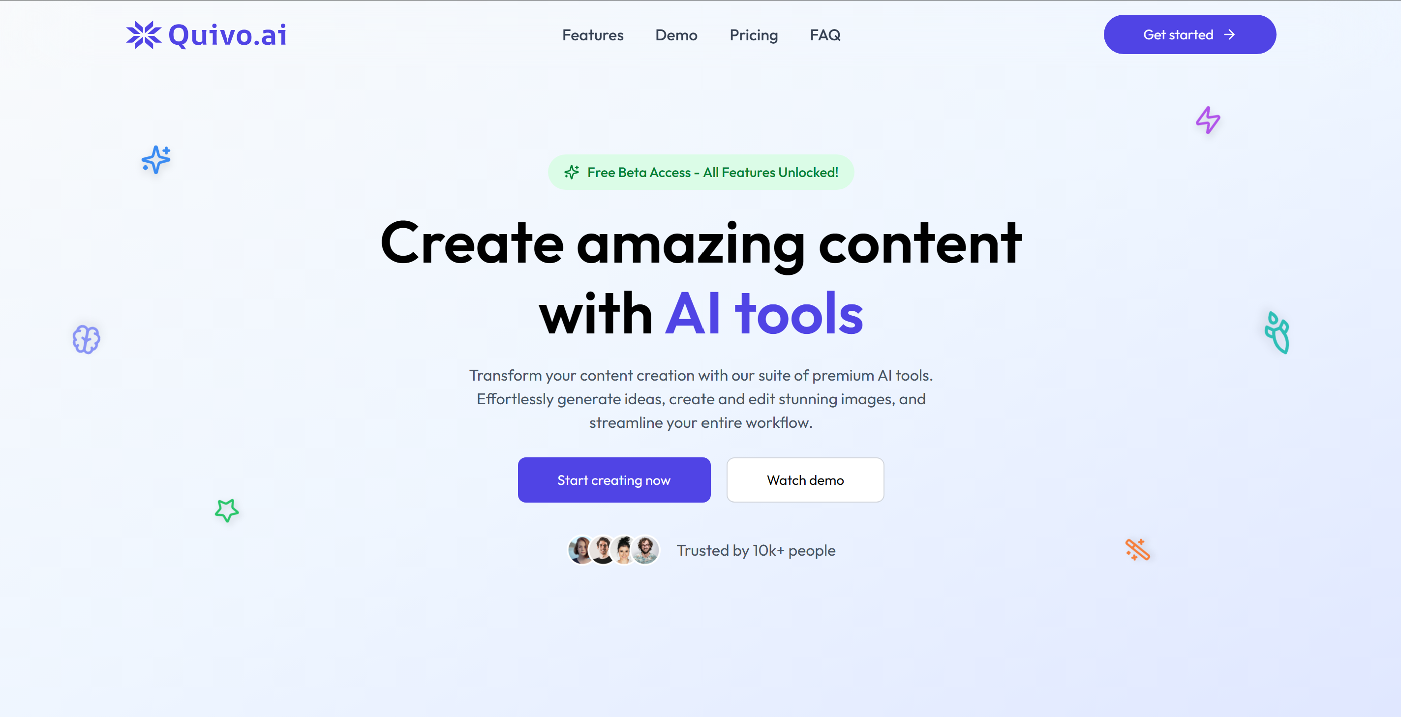 Quivo.ai - Main screenshot showing features and interface