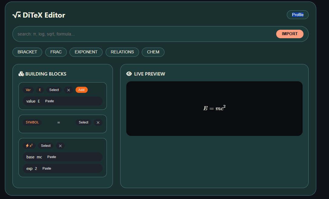 DiTeX · Visual LaTeX Equation Builder