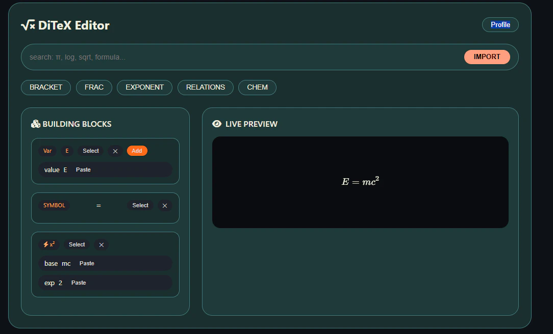 DiTeX · Visual LaTeX Equation Builder logo