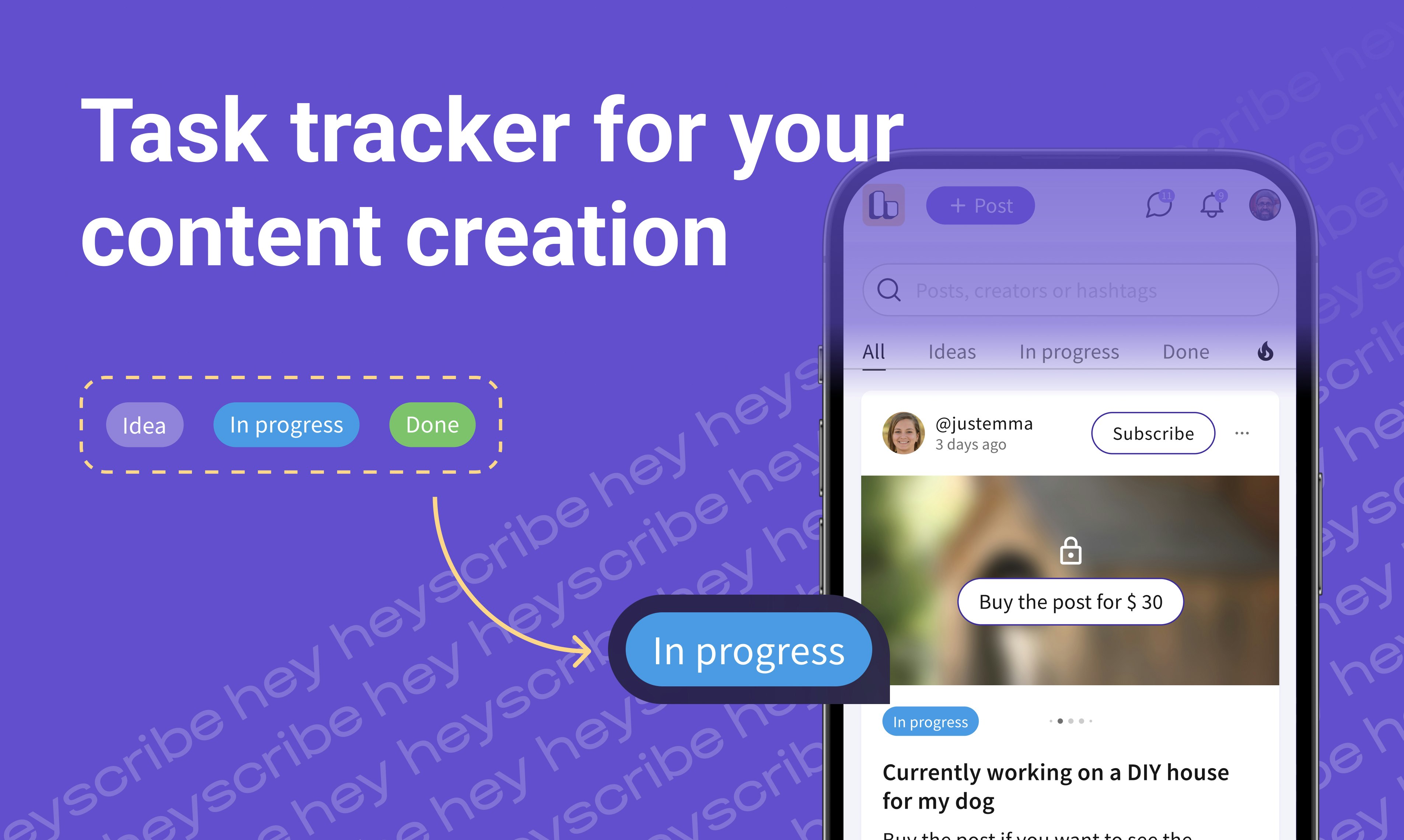 Heyscribe - Управляйте и монетизируйте свою творческую работу незавершенной работы медиа 3