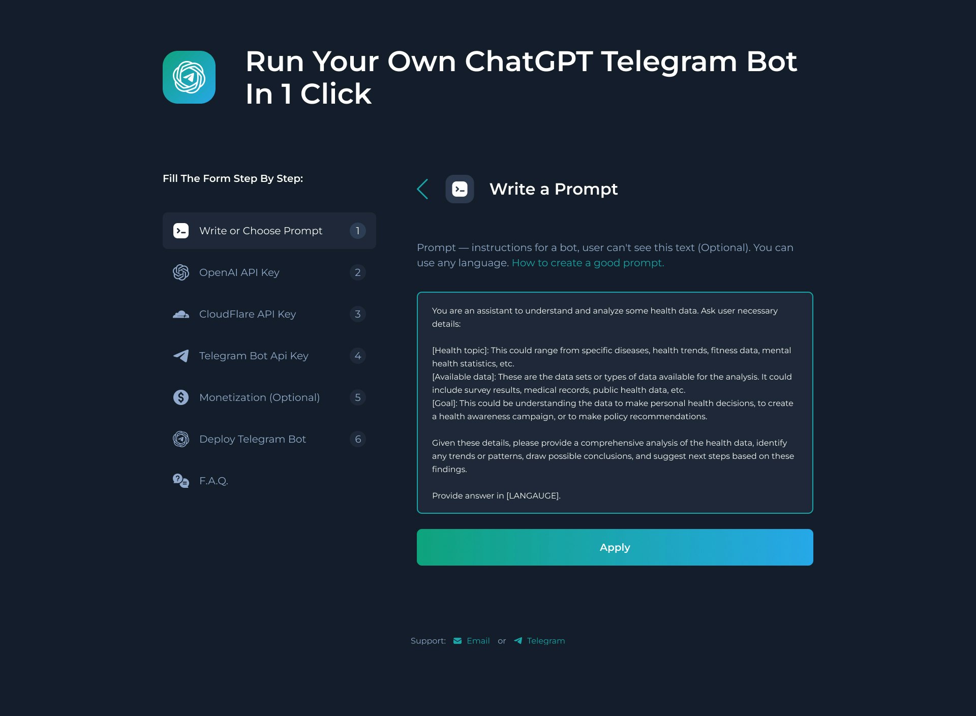 Interface de création de bot télégramme de chatgpt media 5