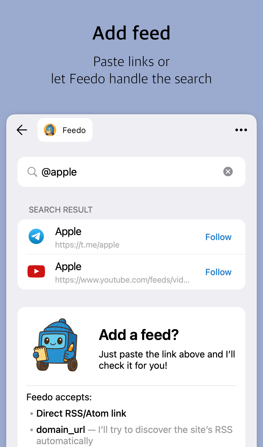 Feedo — Your news, delivered to Telegram gallery image