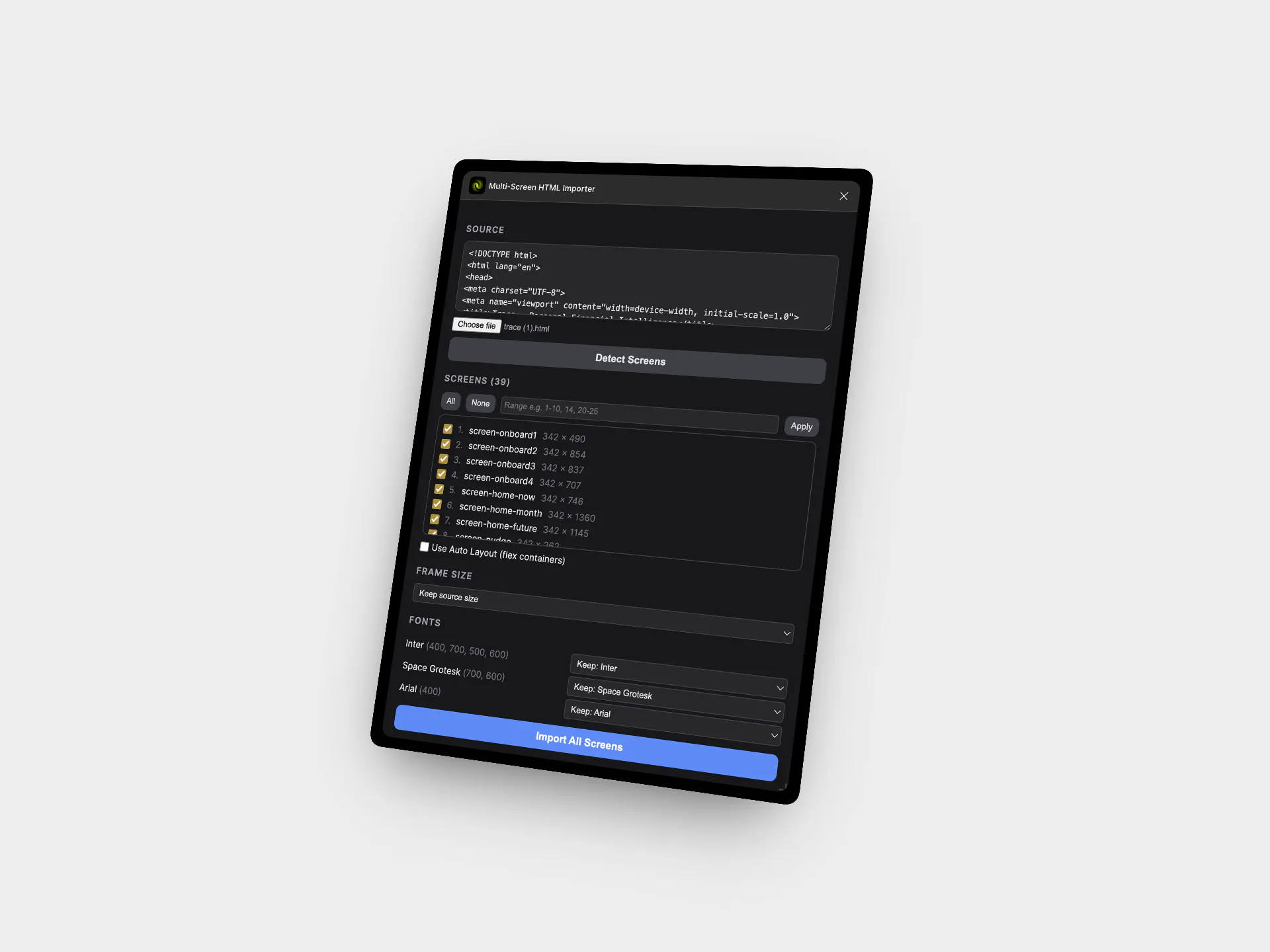 Multi screen HTML to figma 제품 배너