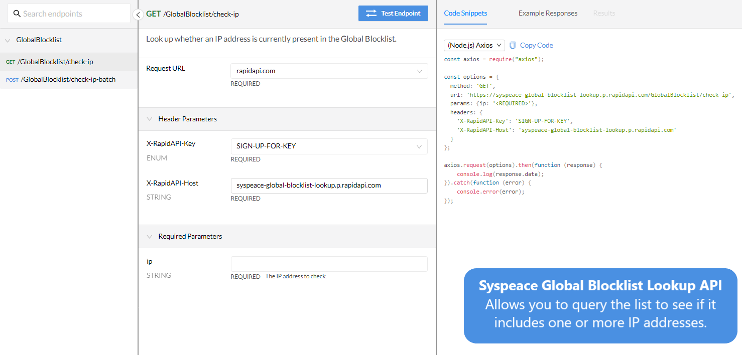 وسائط Syspeace Global Blocklist APIs - حماية موقع الويب الخاص بك أو نظامك عن طريق منع المهاجمين المعروفين 2