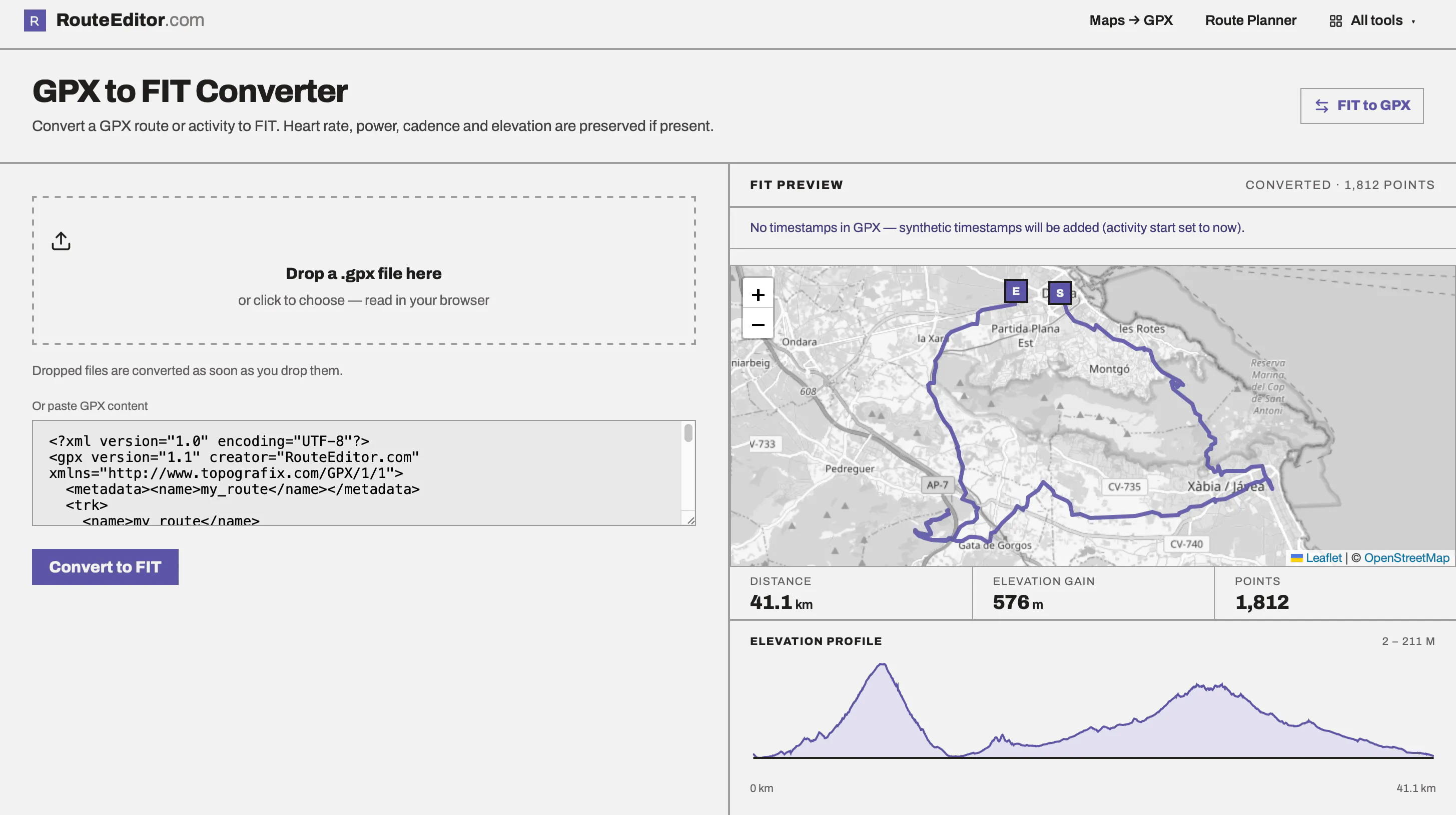 RouteEditor.com — GPX, FIT & TCX tools gallery image
