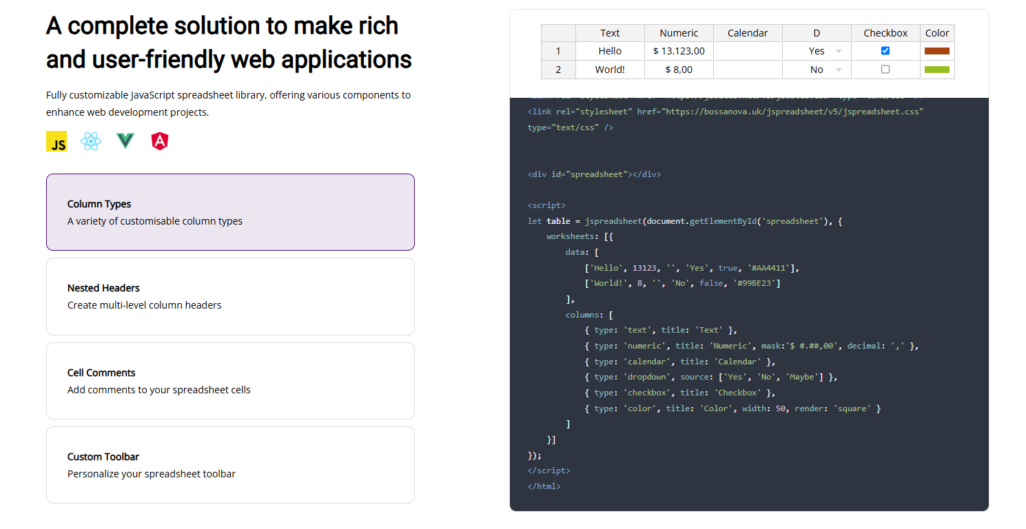 Jspreadsheet CE gallery image