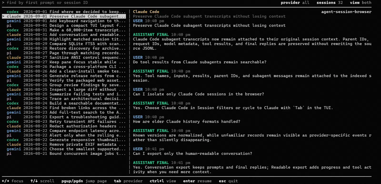 Agent Session Browser screenshot 1