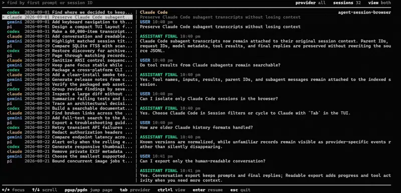 Agent Session Browser screenshot 1