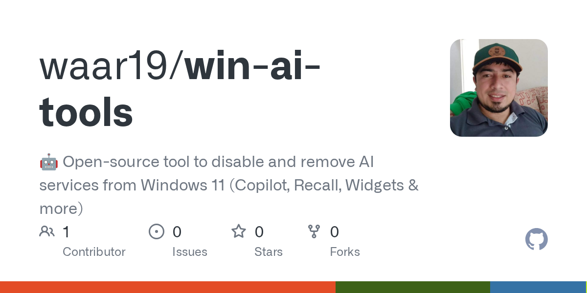 Windows AI Removal Tool (WART) - Main product screenshot demonstrating key features and user interface