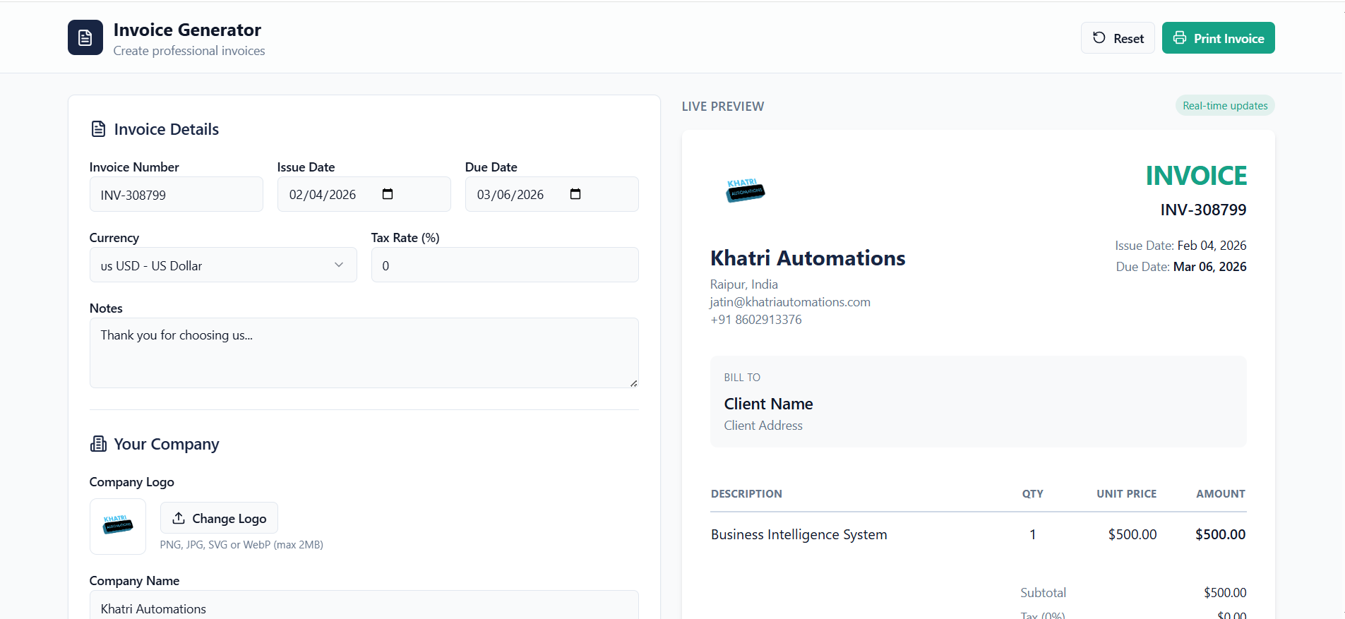 The Free Invoice Generator
