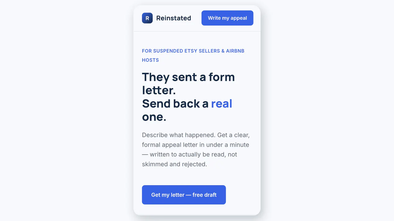 Reinstated: Etsy & Airbnb Appeals product