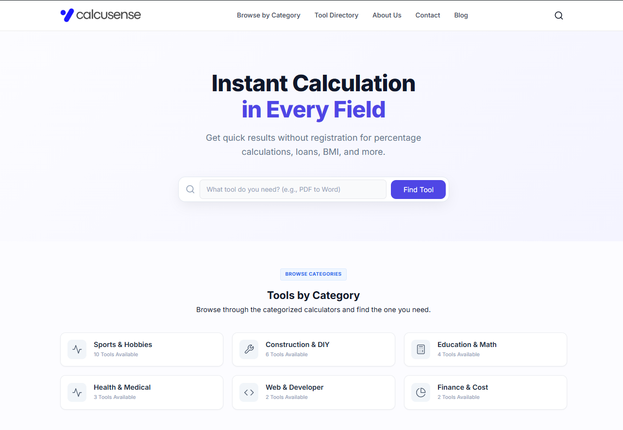 Calcusense – Smart Online Calculators - Main product screenshot demonstrating key features and user interface