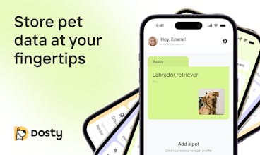 Ein virtuelles Haustier-Charakter auf der Dosty-App, der ein Haustier-Begleiter darstellt, der Freude und Einfachheit in die Betreuung von Haustieren bringt.