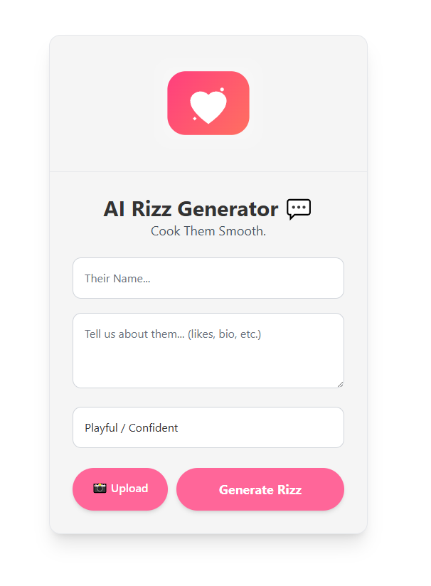 AI Rizz - Smooth, Confident Lines - Main screenshot showing features and interface
