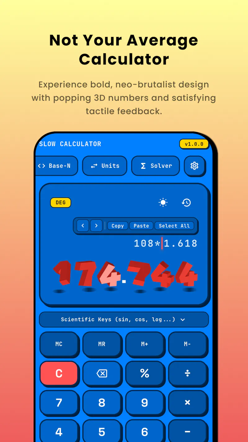 Slow Calculator: Scientific 3D screenshot 1