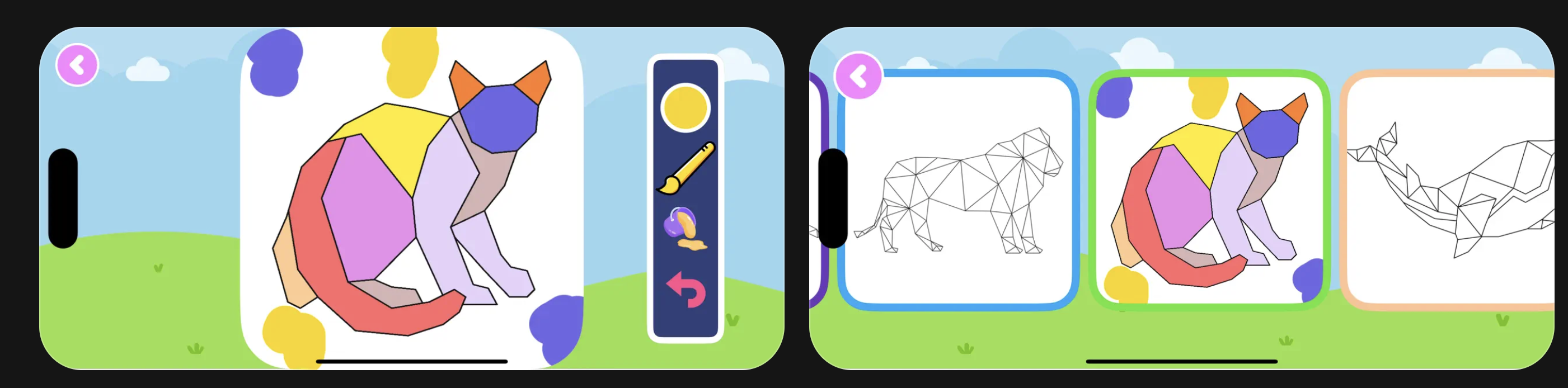 Tiny Brush Colouring Games App - Main product screenshot demonstrating key features and user interface
