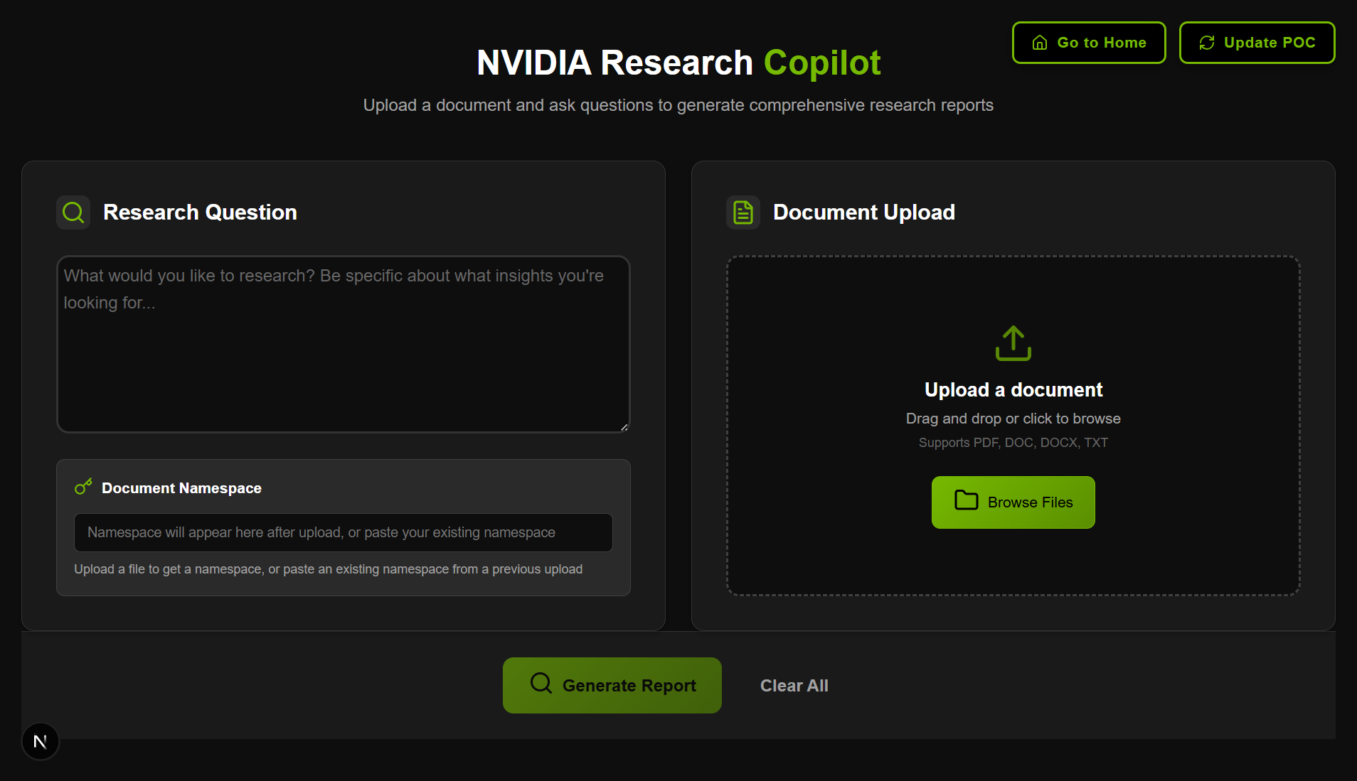NVIDIA Powered Research Agent - Screenshot 2 showing product features and functionality