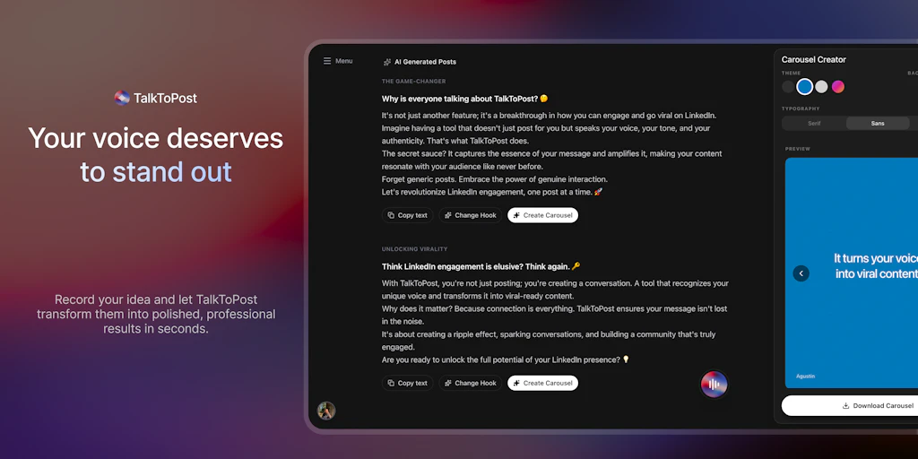 TalkToPost:即時將語音筆記轉化為具病毒傳播潛力的 LinkedIn 和 X 內容
